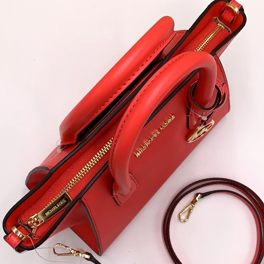 Michael Kors Avril Small Leather Top-Zip Satchel CORAL REFF color